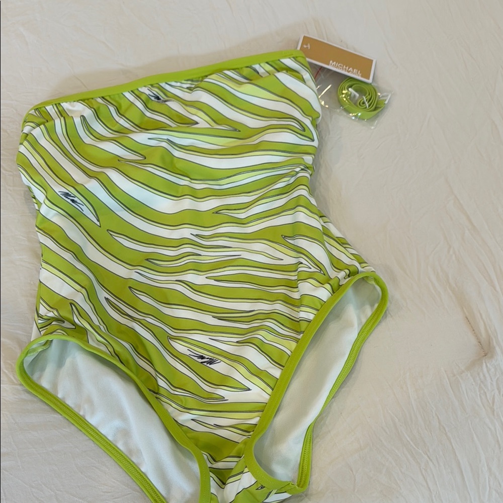 NWT Michael Kors Limeade Green Wave Strapless One-Piece